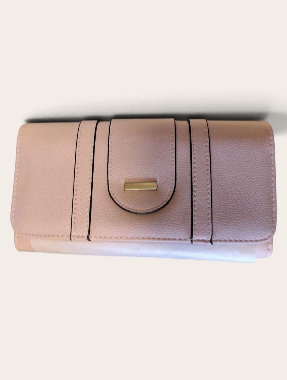 Couture Gems Blush Pink Pebbled Foldover Wallet with Gold Bar Detail Nwt